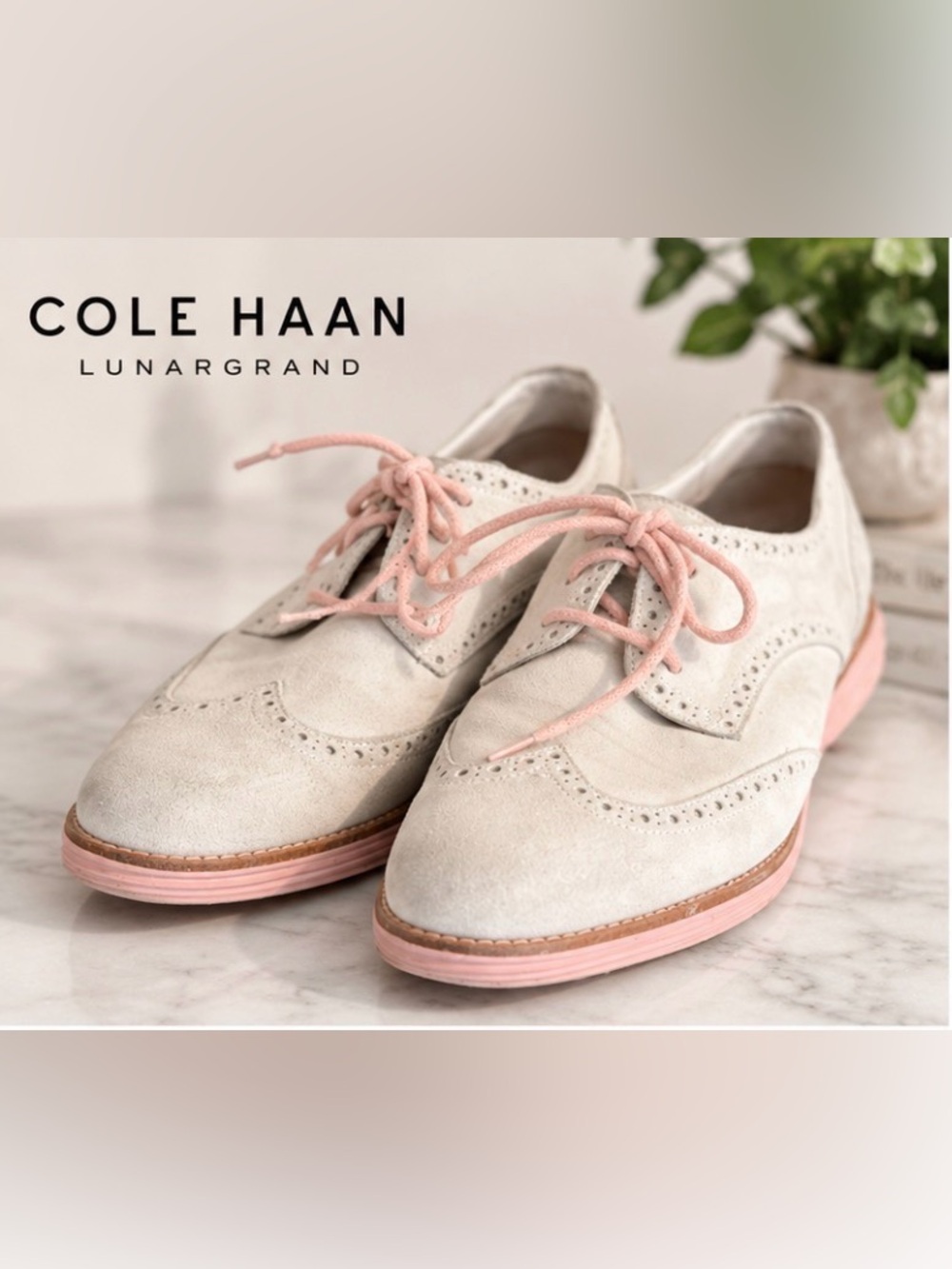 Cole Haan LunarGrand Wingtip Oxford Suede Pink Women’s 8.5B